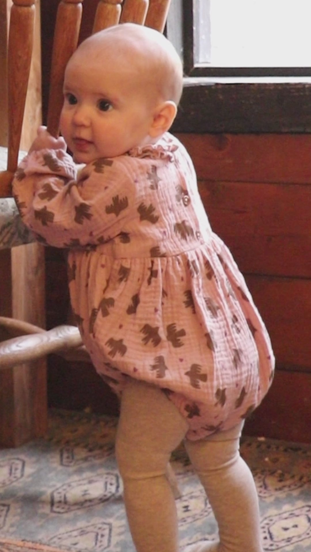 Baby Playsuit Daisy met Vogel Print | Hydrofiel Katoen | Roze